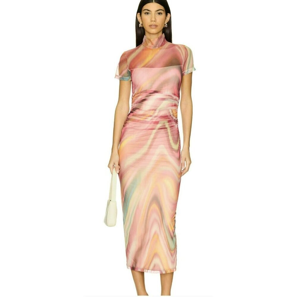 Amanda Uprichard Dominique High Neck Tie Dye Mesh Dress Medium NWT